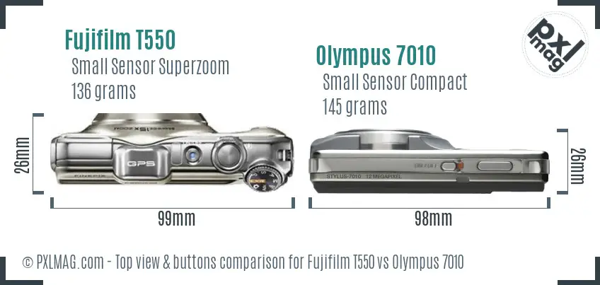 Fujifilm T550 vs Olympus 7010 top view buttons comparison