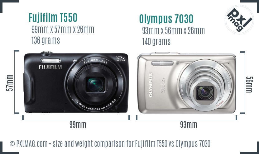 Fujifilm T550 vs Olympus 7030 size comparison