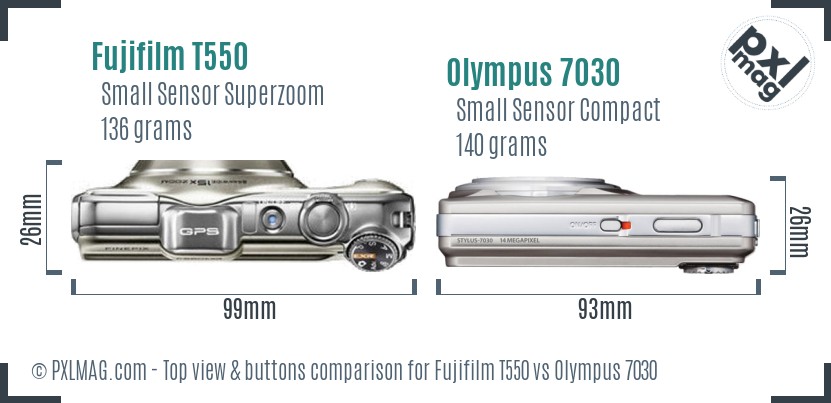 Fujifilm T550 vs Olympus 7030 top view buttons comparison