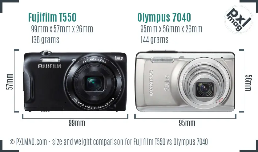 Fujifilm T550 vs Olympus 7040 size comparison Fujifilm T550 vs Olympus 7040 size comparison