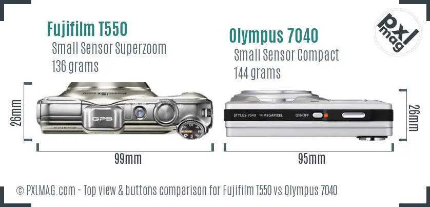 Fujifilm T550 vs Olympus 7040 top view buttons comparison Fujifilm T550 vs Olympus 7040 top view buttons comparison