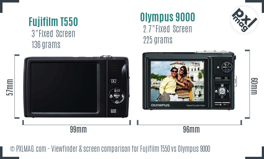 Fujifilm T550 vs Olympus 9000 Screen and Viewfinder comparison