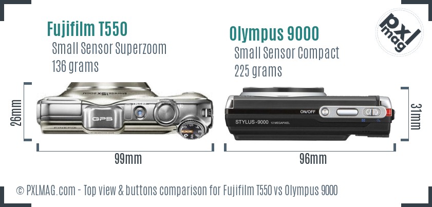 Fujifilm T550 vs Olympus 9000 top view buttons comparison