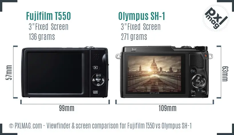 Fujifilm T550 vs Olympus SH-1 Screen and Viewfinder comparison