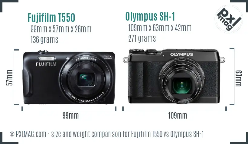 Fujifilm T550 vs Olympus SH-1 size comparison