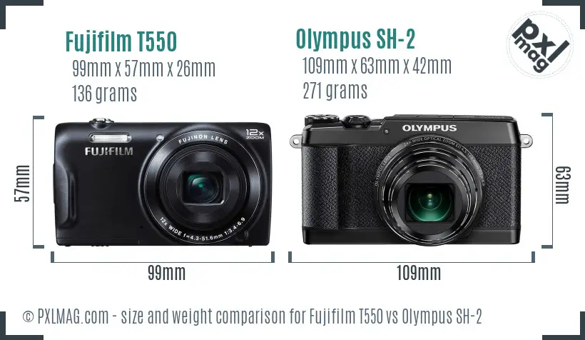 Fujifilm T550 vs Olympus SH-2 size comparison