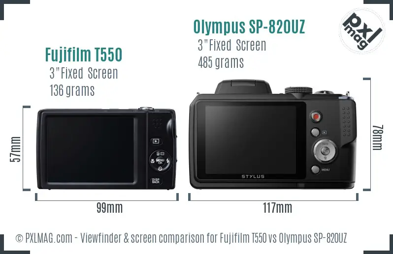 Fujifilm T550 vs Olympus SP-820UZ Screen and Viewfinder comparison Fujifilm T550 vs Olympus SP-820UZ Screen and Viewfinder comparison