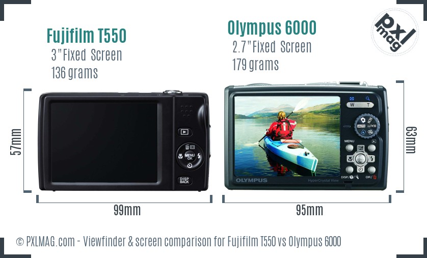 Fujifilm T550 vs Olympus 6000 Screen and Viewfinder comparison