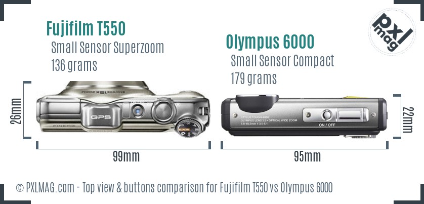 Fujifilm T550 vs Olympus 6000 top view buttons comparison