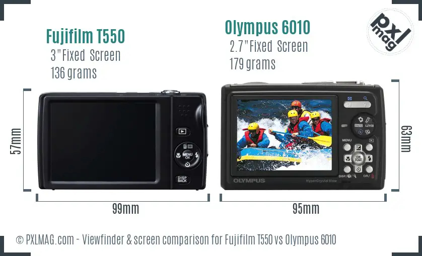 Fujifilm T550 vs Olympus 6010 Screen and Viewfinder comparison