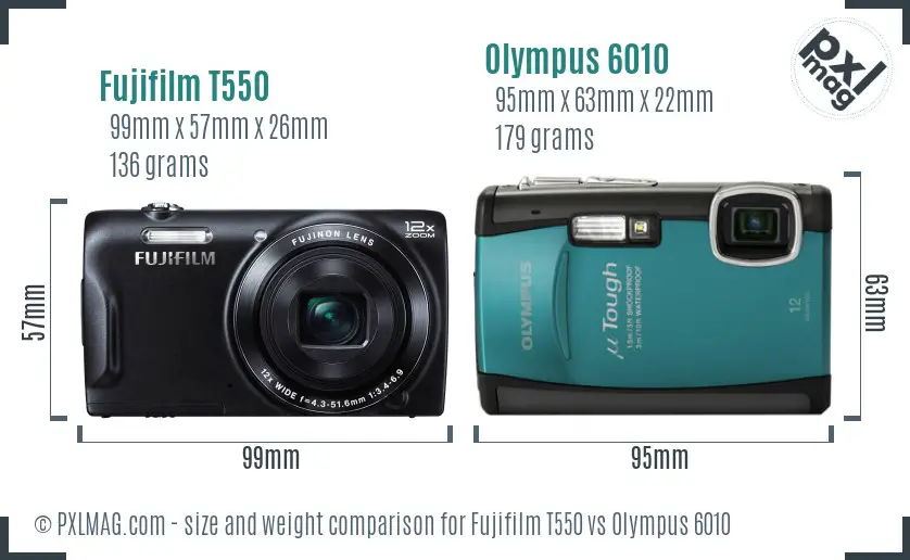 Fujifilm T550 vs Olympus 6010 size comparison