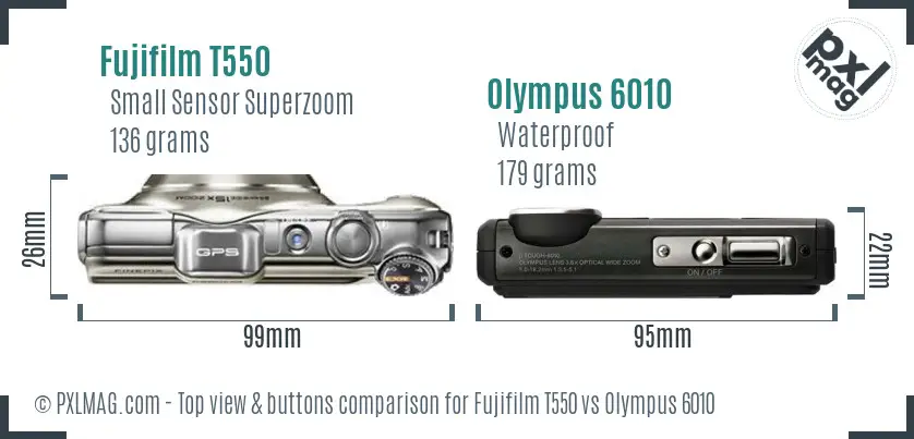 Fujifilm T550 vs Olympus 6010 top view buttons comparison