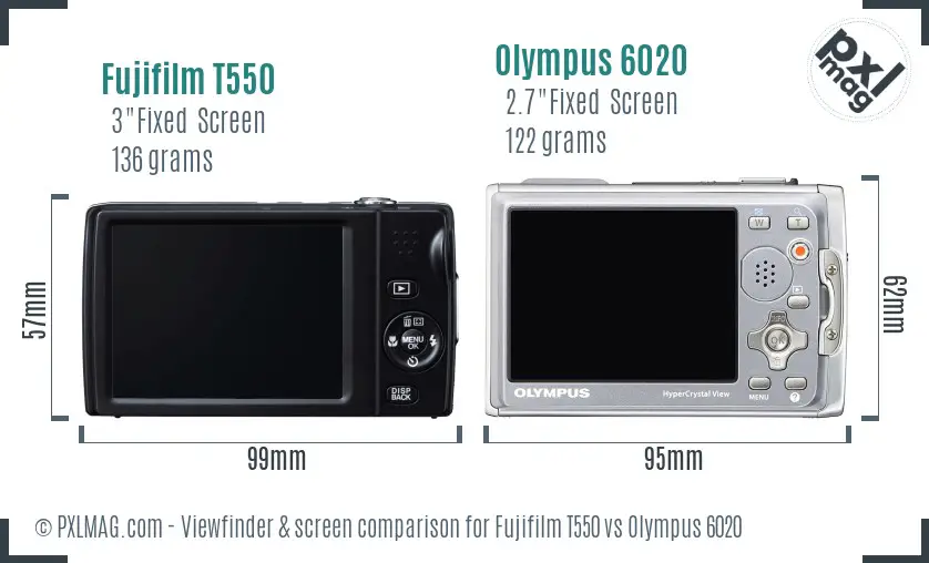 Fujifilm T550 vs Olympus 6020 Screen and Viewfinder comparison
