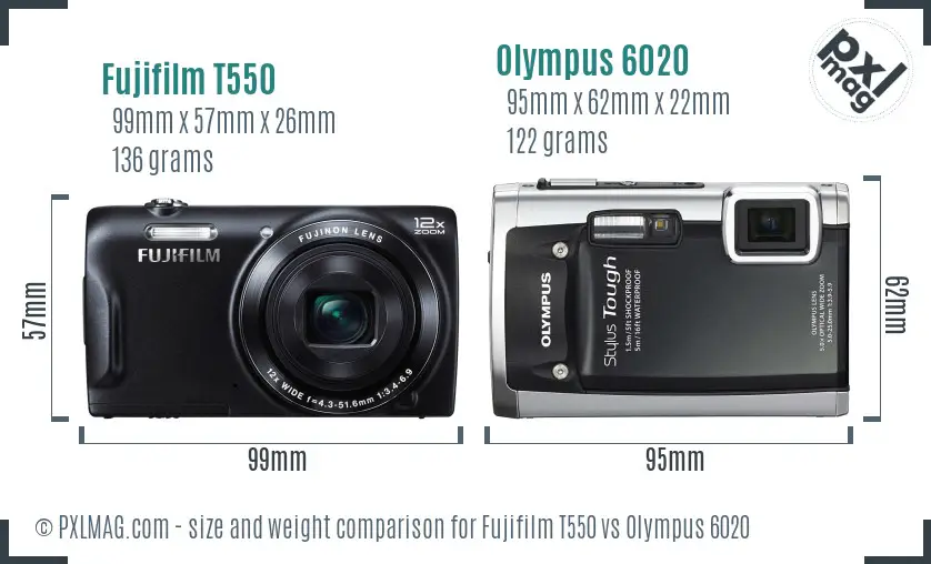 Fujifilm T550 vs Olympus 6020 size comparison