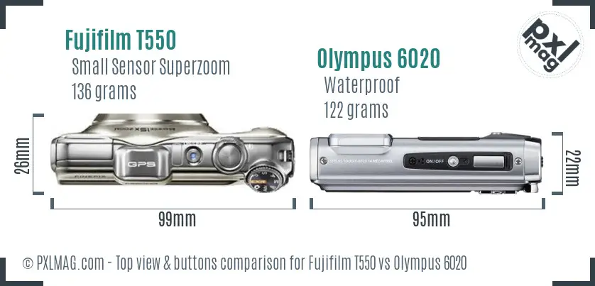 Fujifilm T550 vs Olympus 6020 top view buttons comparison