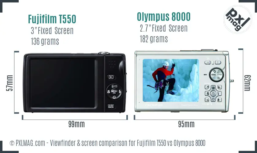 Fujifilm T550 vs Olympus 8000 Screen and Viewfinder comparison