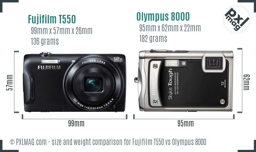Fujifilm T550 vs Olympus 8000 size comparison