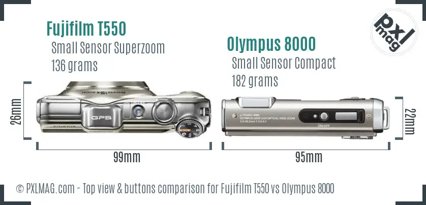 Fujifilm T550 vs Olympus 8000 top view buttons comparison