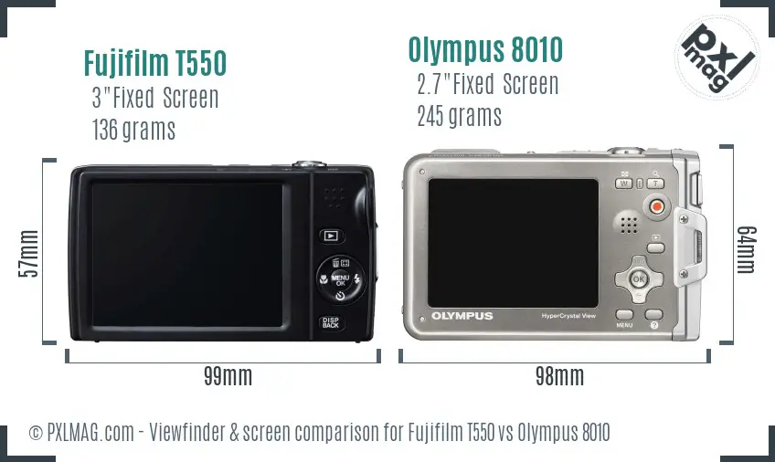Fujifilm T550 vs Olympus 8010 Screen and Viewfinder comparison