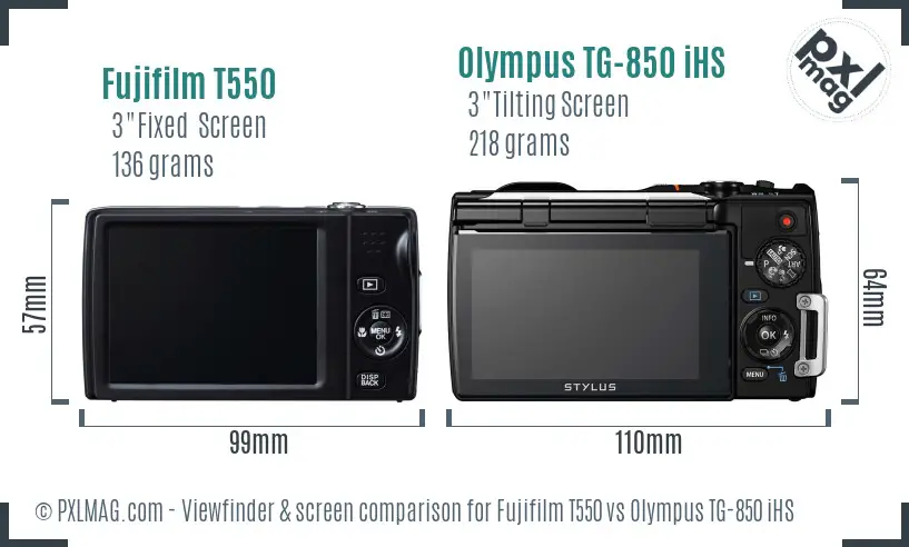 Fujifilm T550 vs Olympus TG-850 iHS Screen and Viewfinder comparison
