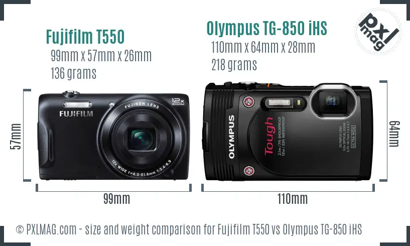 Fujifilm T550 vs Olympus TG-850 iHS size comparison