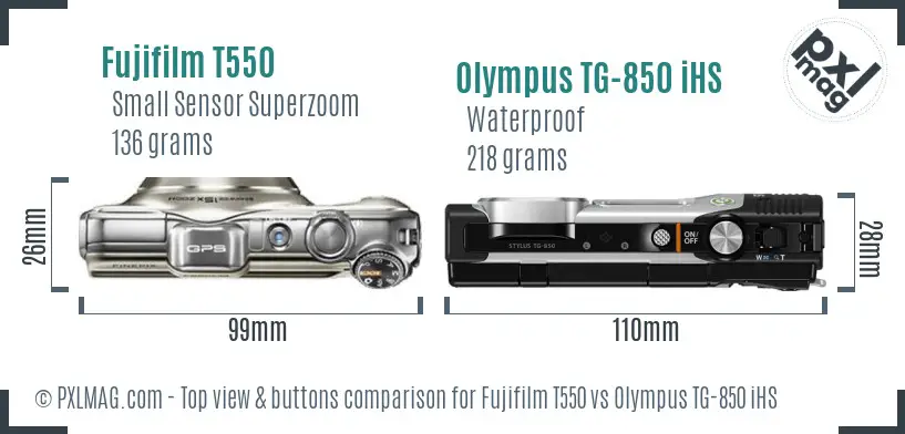 Fujifilm T550 vs Olympus TG-850 iHS top view buttons comparison