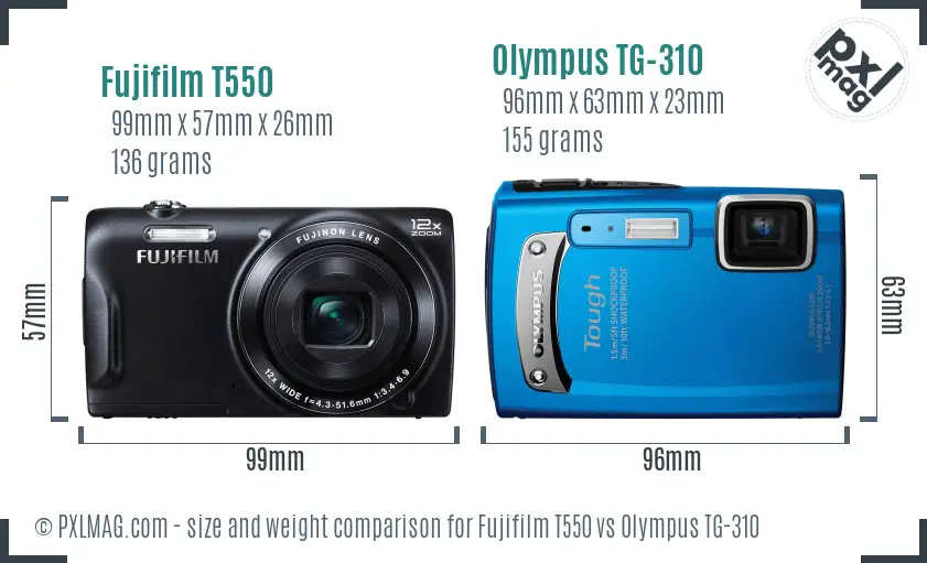 Fujifilm T550 vs Olympus TG-310 size comparison