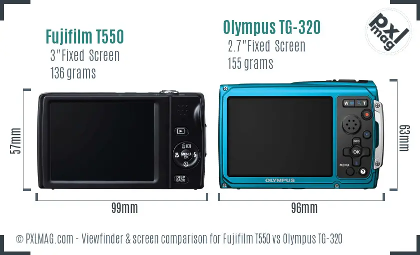 Fujifilm T550 vs Olympus TG-320 Screen and Viewfinder comparison