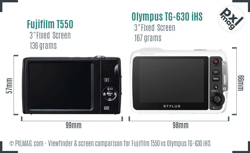 Fujifilm T550 vs Olympus TG-630 iHS Screen and Viewfinder comparison