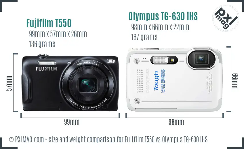 Fujifilm T550 vs Olympus TG-630 iHS size comparison