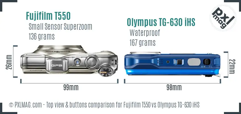 Fujifilm T550 vs Olympus TG-630 iHS top view buttons comparison