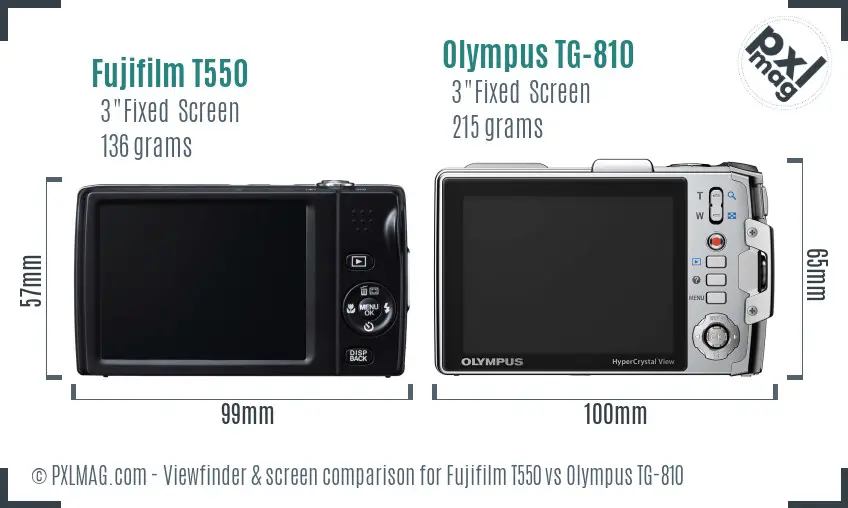 Fujifilm T550 vs Olympus TG-810 Screen and Viewfinder comparison