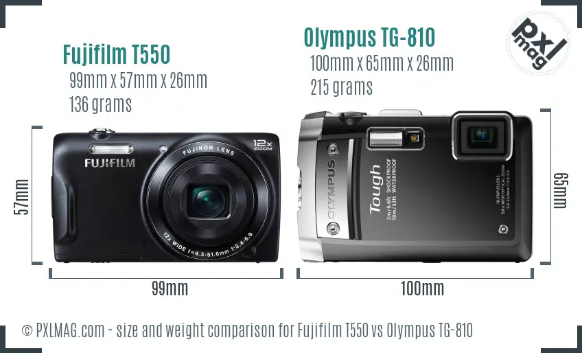 Fujifilm T550 vs Olympus TG-810 size comparison