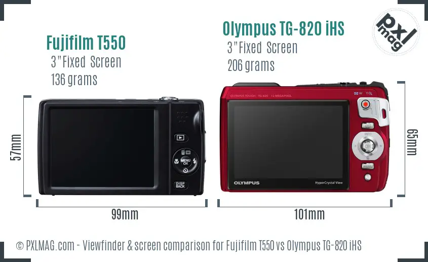 Fujifilm T550 vs Olympus TG-820 iHS Screen and Viewfinder comparison