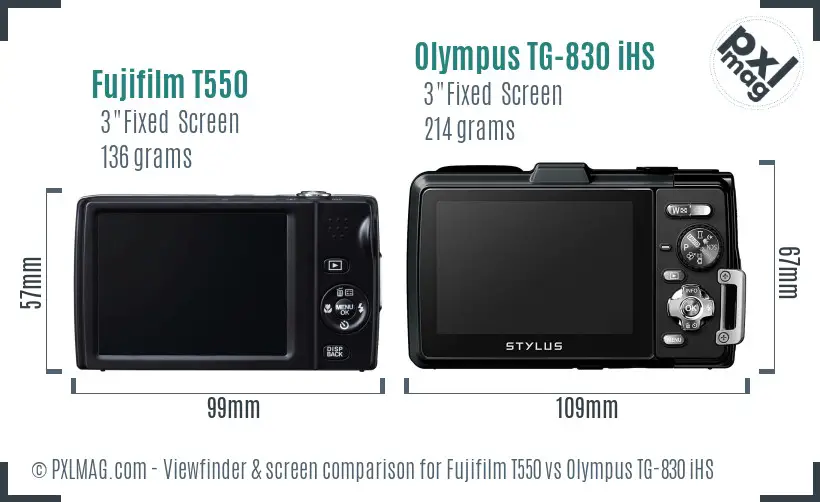 Fujifilm T550 vs Olympus TG-830 iHS Screen and Viewfinder comparison