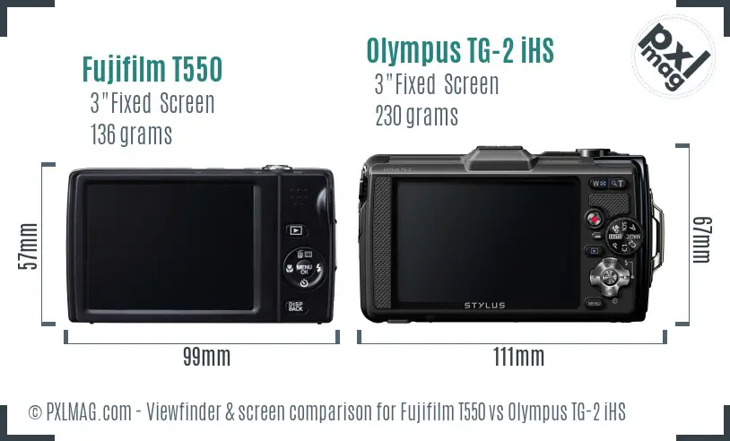 Fujifilm T550 vs Olympus TG-2 iHS Screen and Viewfinder comparison