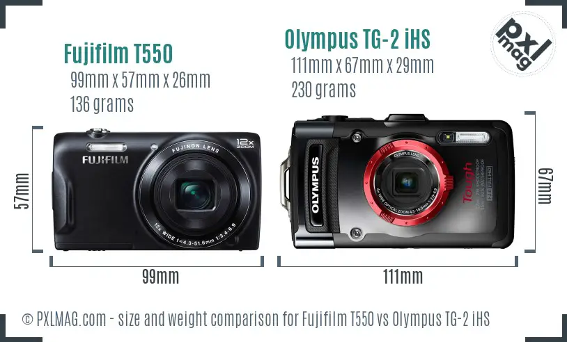 Fujifilm T550 vs Olympus TG-2 iHS size comparison