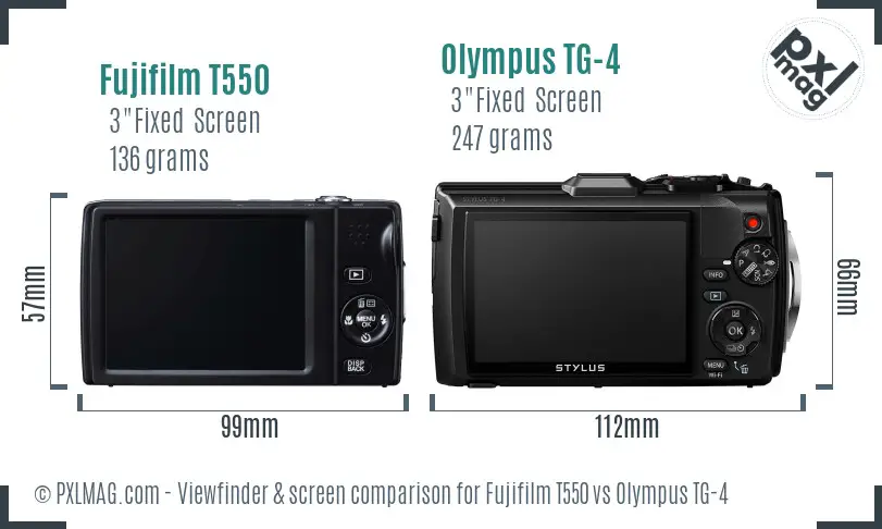 Fujifilm T550 vs Olympus TG-4 Screen and Viewfinder comparison