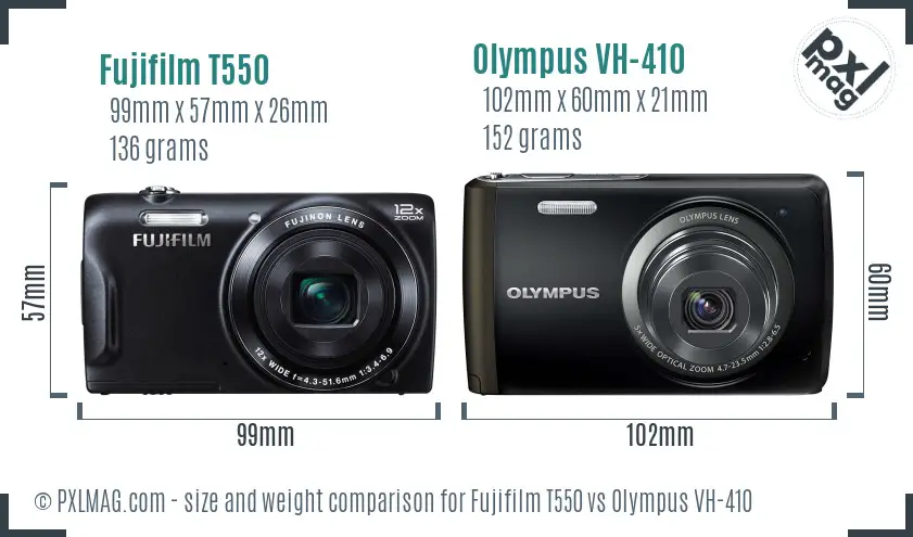 Fujifilm T550 vs Olympus VH-410 size comparison