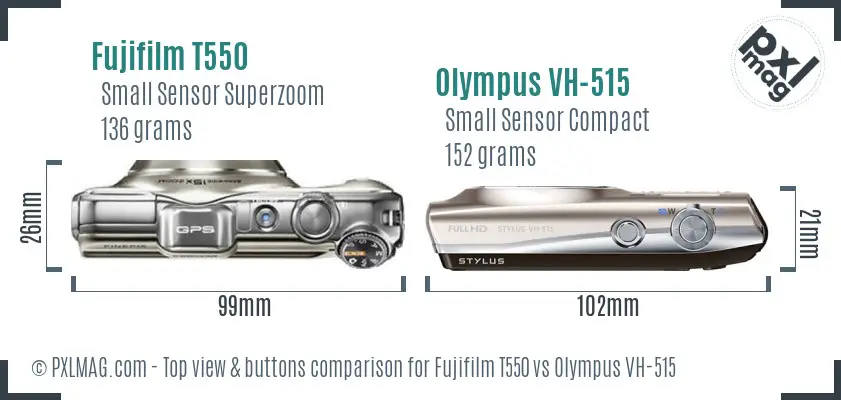 Fujifilm T550 vs Olympus VH-515 top view buttons comparison