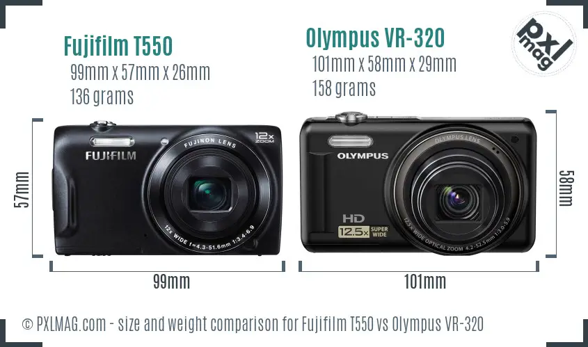 Fujifilm T550 vs Olympus VR-320 size comparison