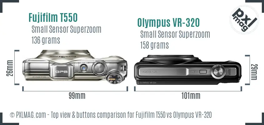 Fujifilm T550 vs Olympus VR-320 top view buttons comparison