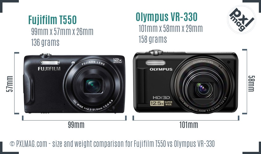 Fujifilm T550 vs Olympus VR-330 size comparison Fujifilm T550 vs Olympus VR-330 size comparison