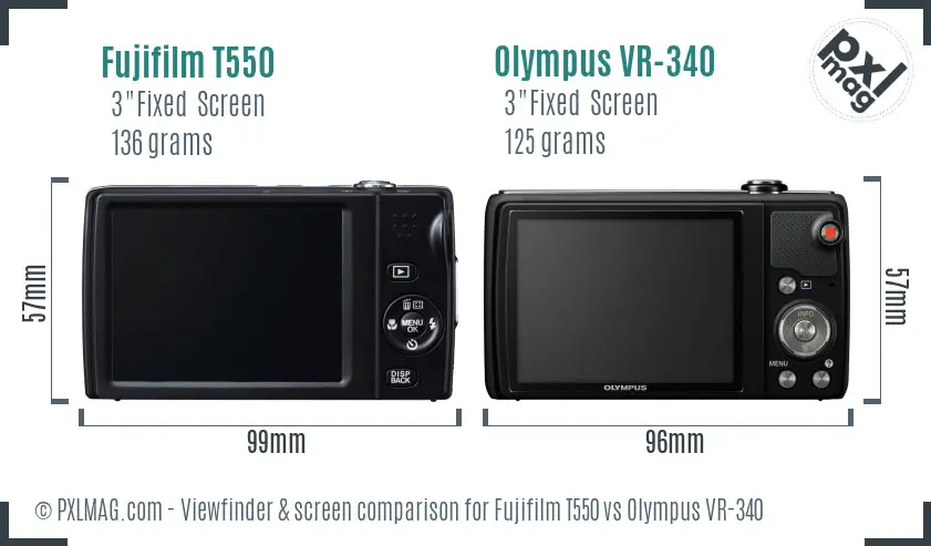 Fujifilm T550 vs Olympus VR-340 Screen and Viewfinder comparison