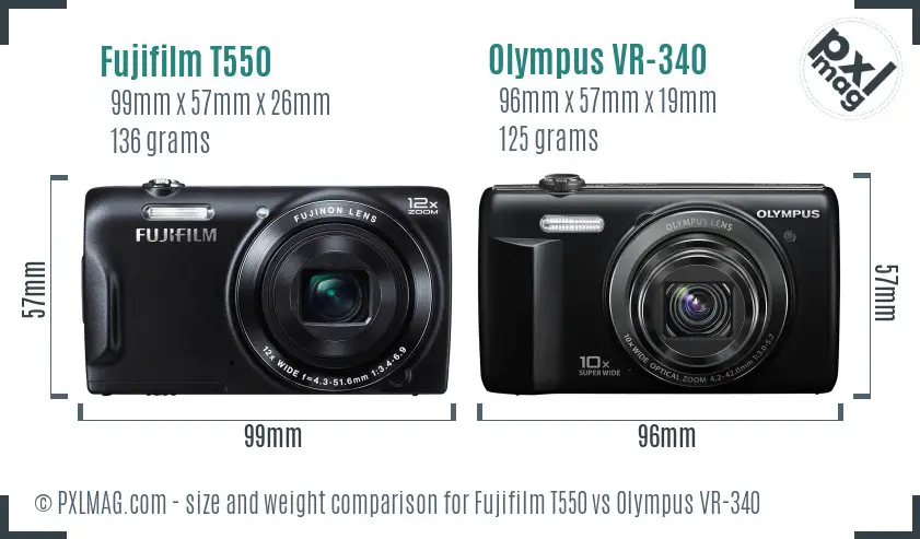 Fujifilm T550 vs Olympus VR-340 size comparison