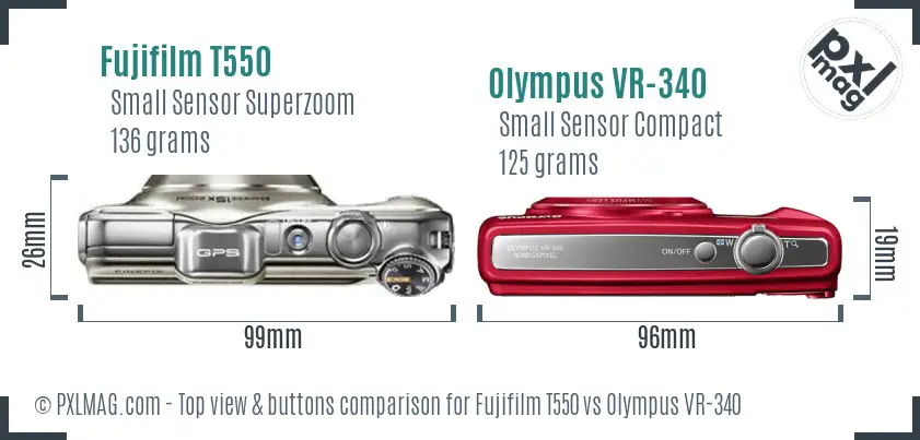 Fujifilm T550 vs Olympus VR-340 top view buttons comparison