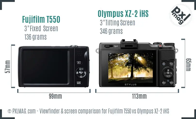Fujifilm T550 vs Olympus XZ-2 iHS Screen and Viewfinder comparison