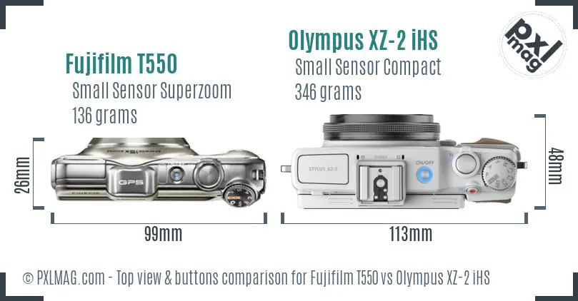 Fujifilm T550 vs Olympus XZ-2 iHS top view buttons comparison