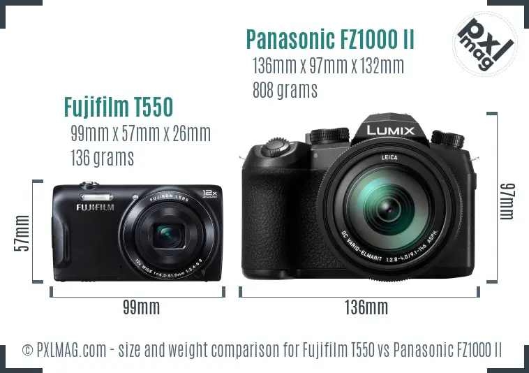 Fujifilm T550 vs Panasonic FZ1000 II size comparison