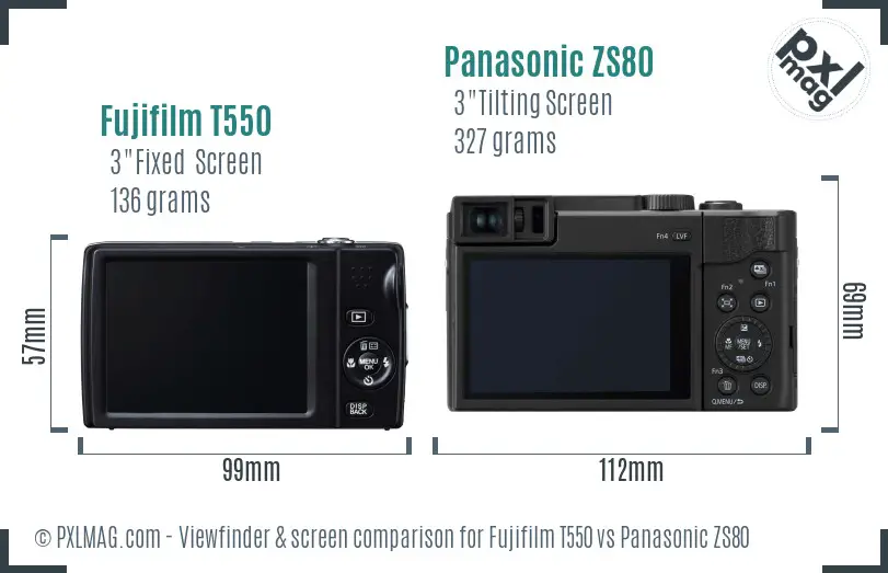 Fujifilm T550 vs Panasonic ZS80 Screen and Viewfinder comparison
